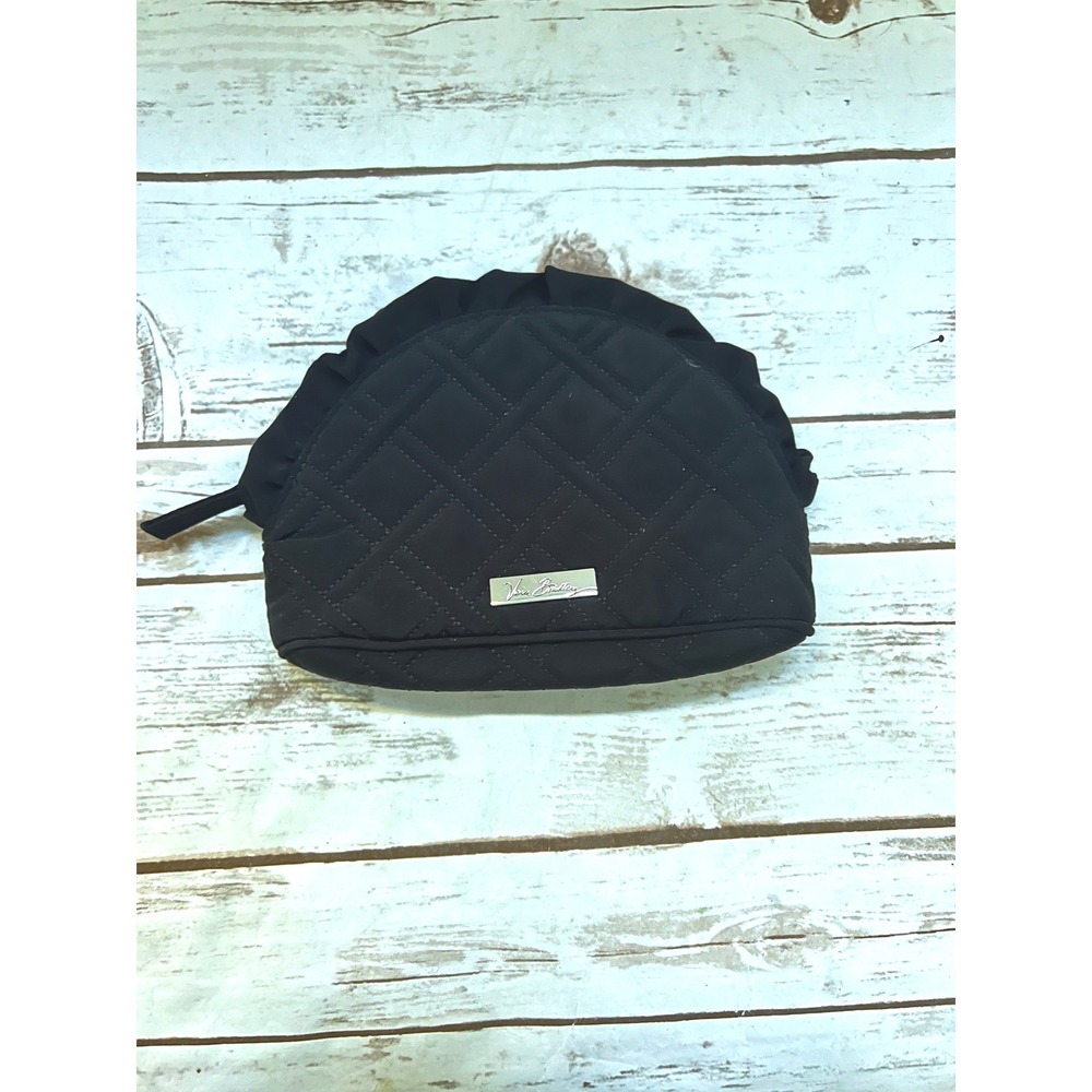 Vera Bradley Cosmetic Bag Black Quilted Ruffle Microfiber Pouch One Size